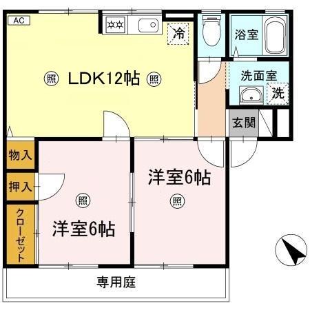 ビューバレー原田(2LDK/1階)の間取り写真