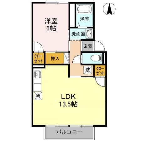 タウン妹尾(1LDK/2階)の間取り写真