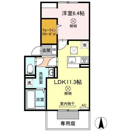 山陽本線 北長瀬駅 徒歩20分 3階建 築5年(1LDK/1階)の間取り写真
