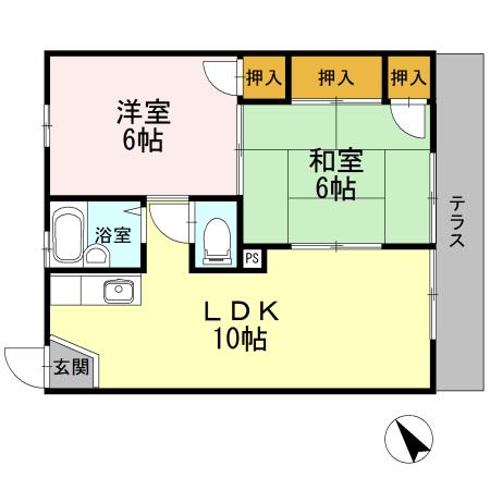 ドミール山川(2LDK/1階)の間取り写真