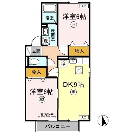 サンセール連島A棟(2DK/1階)の間取り写真
