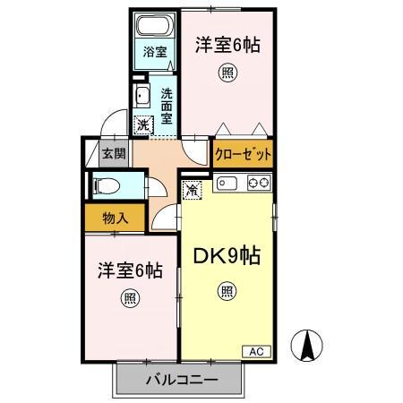 セジュール・ヨコイ(2DK/2階)の間取り写真