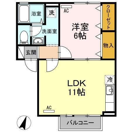 エスポワール(1LDK/2階)の間取り写真