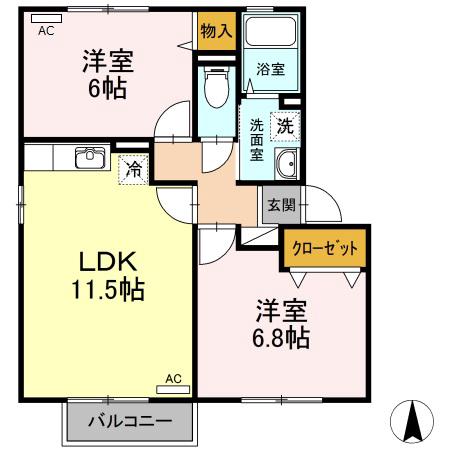 FLOR A棟(2LDK/2階)の間取り写真