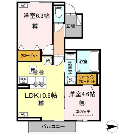 セレスト ブルー(2LDK/1階)の間取り写真