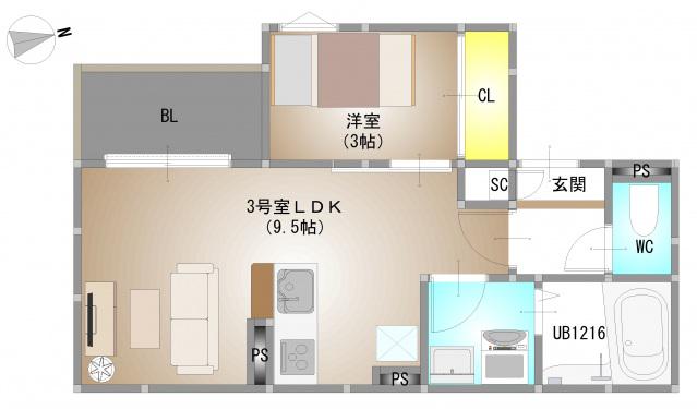 REGALEST 新保(1LDK/1階)の間取り写真