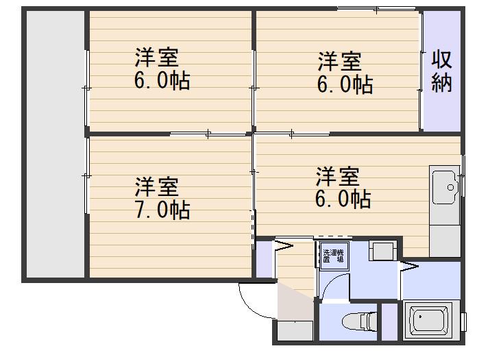ディアス30B棟(3DK/2階)の間取り写真