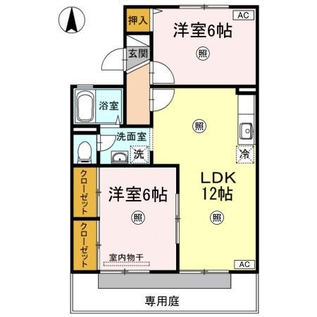 楠小路B棟(2LDK/1階)の間取り写真