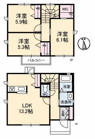 津山線 法界院駅 徒歩13分 2階建 築13年(3LDK)の間取り写真