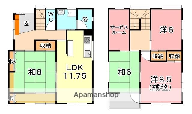 山陽本線 新倉敷駅 徒歩33分 2階建 築35年(4SLDK)の間取り写真
