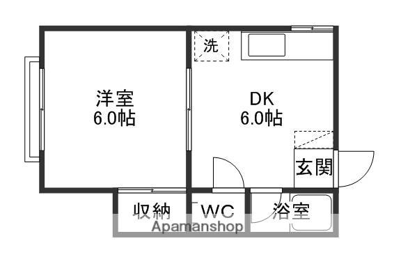 下伊福堀川コーポ(1DK/2階)の間取り写真