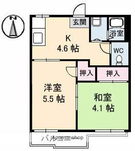 ハイツあかねA棟(2K/2階)の間取り写真