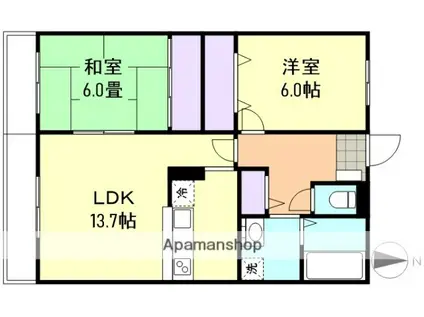 フォブールQUA B(2LDK/1階)の間取り写真