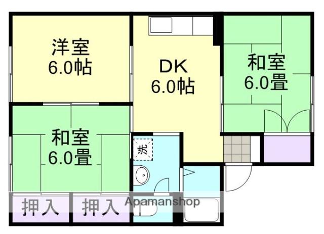 アンソレイユ尾崎A棟(3DK/1階)の間取り写真