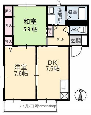 ルミエールA棟(2DK/1階)の間取り写真