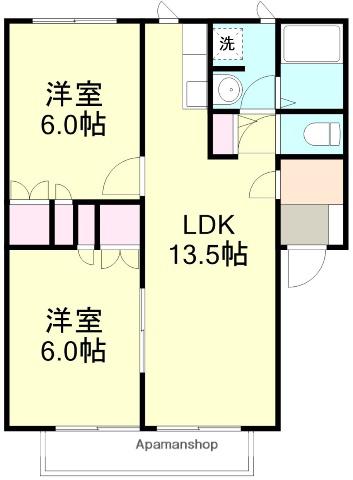 アイビーヒルズB棟(2LDK/2階)の間取り写真