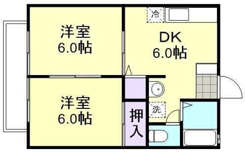田金マンションB棟(2DK/1階)の間取り写真