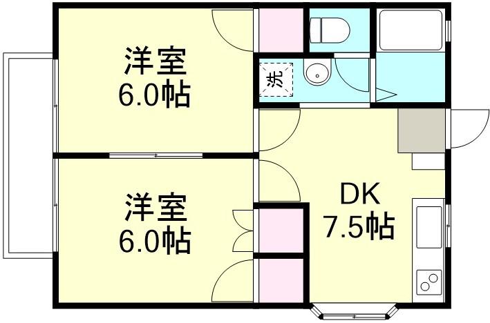 グローバルKY(2DK/2階)の間取り写真