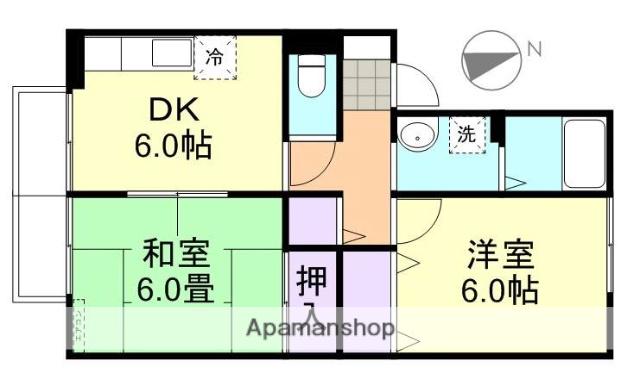 コンチェルト中央D棟(2DK/2階)の間取り写真