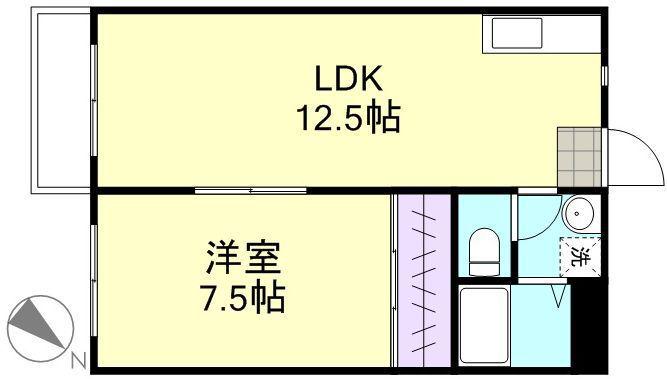 アパートメント新宅 D(1LDK/2階)の間取り写真