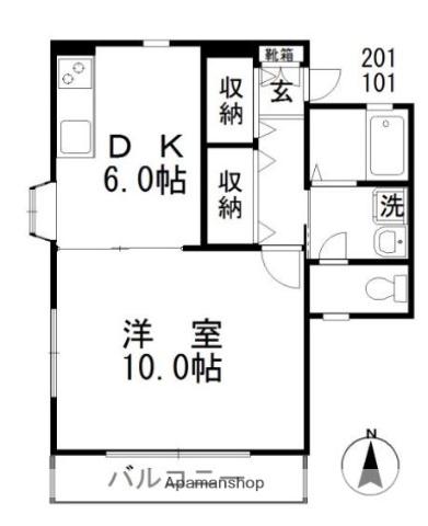 ジンジャーエールⅡ(1DK/1階)の間取り写真
