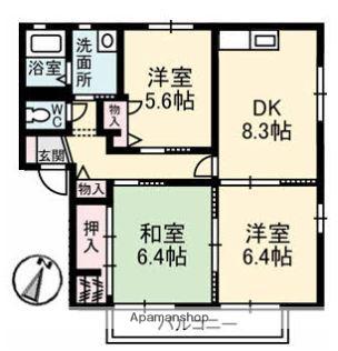 ペルレ E棟(3DK/2階)の間取り写真