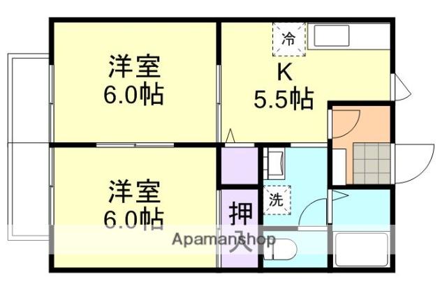 ローゼンハイツC棟(2K/2階)の間取り写真