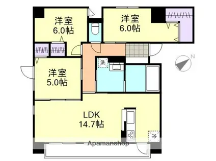 ビバリースクエア老松(3LDK/6階)の間取り写真