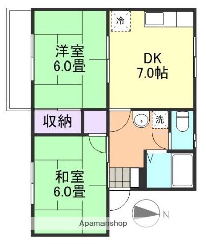 タウニー樹A棟(2DK/2階)の間取り写真