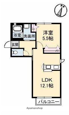 ローズ・パールB棟(1LDK/2階)の間取り写真