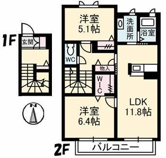 吉備線 東総社駅 徒歩13分 2階建 築12年(2LDK/2階)の間取り写真