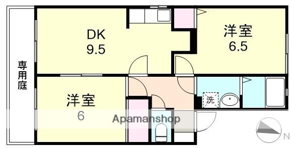 レイクスワン(2DK/1階)の間取り写真
