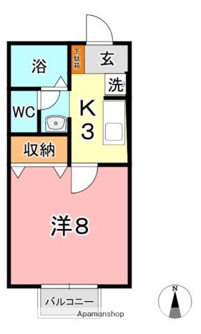 セジュールα(1K/1階)の間取り写真