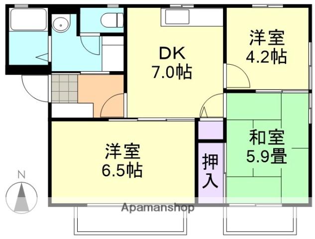 ルナール玉島A棟(3DK/2階)の間取り写真