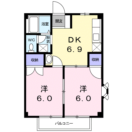 ニューシティシャンテ(2DK/1階)の間取り写真