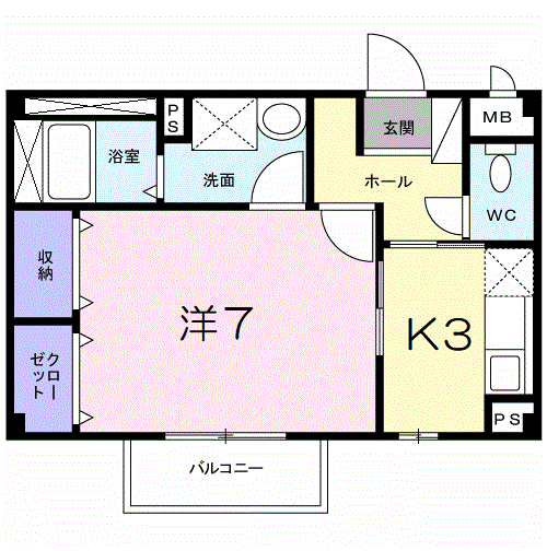 ラ・ポルト(1K/2階)の間取り写真