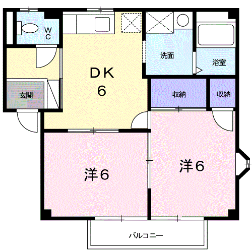 ボナール平野B(2DK/2階)の間取り写真