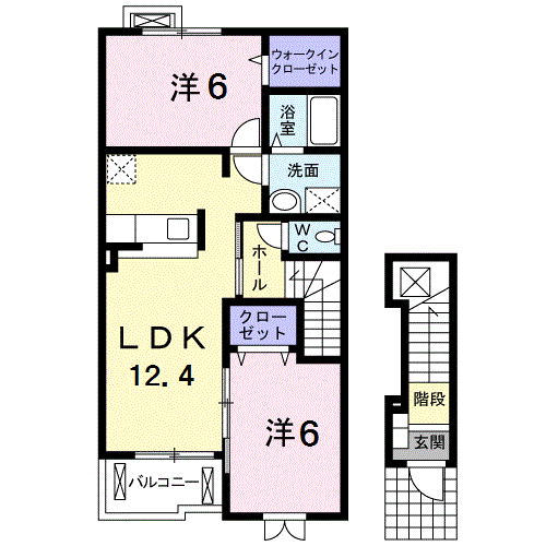 イーストリッチB棟(2LDK/2階)の間取り写真
