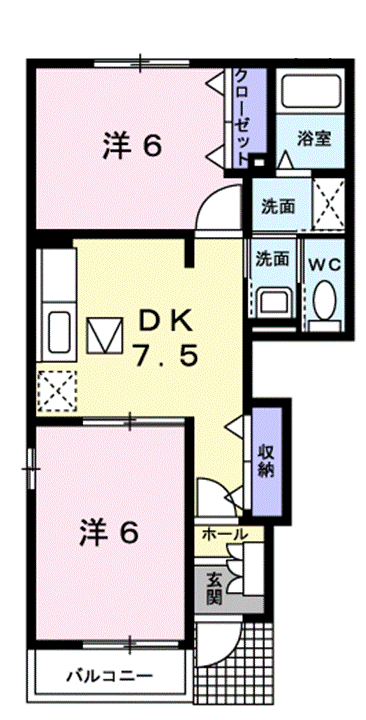 グラン・エスペールA棟(2DK/1階)の間取り写真