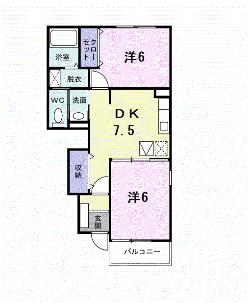 ブランプレジールA棟(2DK/1階)の間取り写真