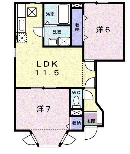 レーベン中畝B(2LDK/1階)の間取り写真