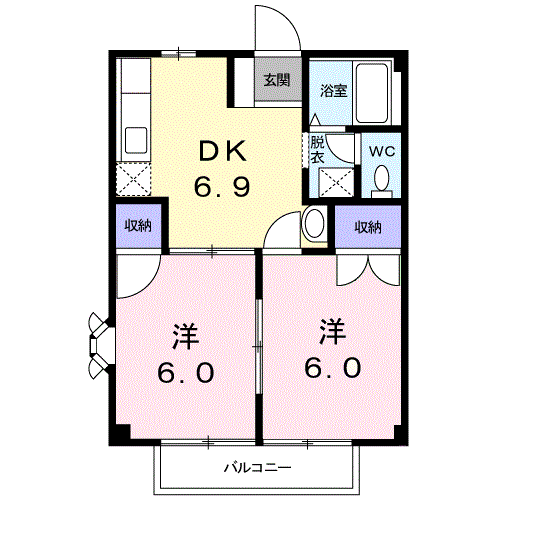 グリーンピアもりや(2DK/2階)の間取り写真