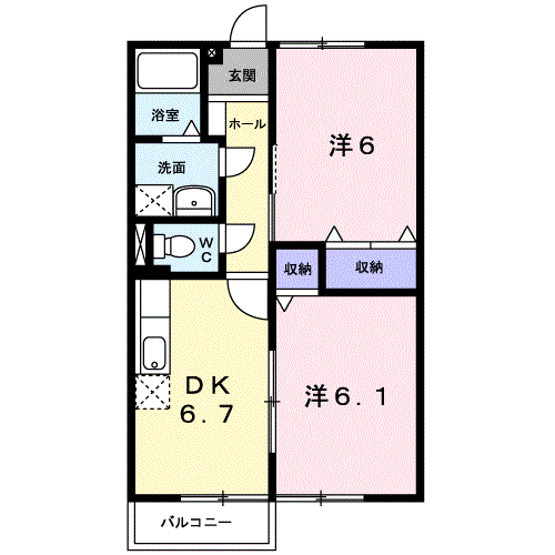 エルディムボナールA棟(2DK/2階)の間取り写真