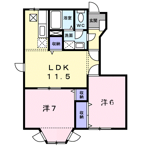 アウローラ(2LDK/1階)の間取り写真
