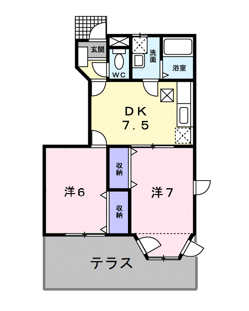 メゾンドソレイユA(2DK/1階)の間取り写真