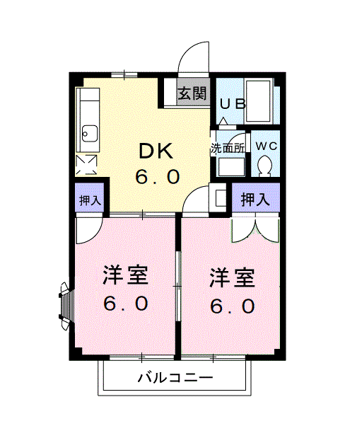 サンビレッジ中津(2DK/2階)の間取り写真