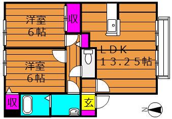 サンビレッジチェリオ(2LDK/2階)の間取り写真