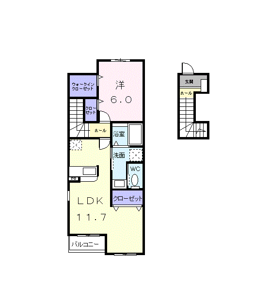 サンメゾンM B棟(1LDK/2階)の間取り写真