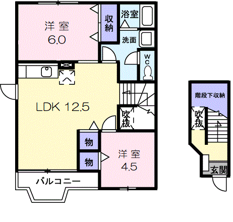 ヴィラ・フローラB(2LDK/2階)の間取り写真