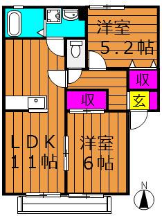 ピアチェーレ金光(2LDK/1階)の間取り写真